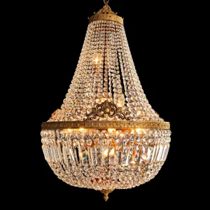 Jugendstil-Lüster, grosse Lampe mit Kristallbehang von Light Delux Berlin